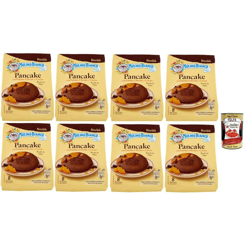 Mulino Bianco Snack Kuchen & Backwaren Mulino Bianco Pancake, Pfannkuchen mit Haferflocken und Kakao, Frühstück Ohne Palmöl, ohne Milch und konservative Zusatzstoffe, reich an Ballaststoffen 8x 256g inkl. Italian Gourmet polpa 400g Original italienisch 8032804040014