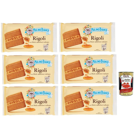 Mulino Bianco Snack Kuchen & Backwaren Mulino Bianco Rigoli Biscotti con Miele Millefiori Italiano, Kekse mit italienischem Millefiori-Honig, biscuits cookies, 6x 400 g Original italienisch inkl. Italian Gourmet Polpa 400g 8032804040014