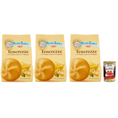 Mulino Bianco Tenerezze Biscotti con Crema al Gusto di Limone, Kekse mit Zitrone geschmack creme, biscuits cookies, 3x 200 g italienisch Original