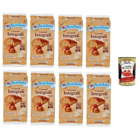 Mulino Bianco Cornetti integrali Vollkorn Croissants brioche mit 100% Vollkornmehl kuchen 8x240 g 6 Stück italienisch Original Gebäck + kostenlos polpa 400 g