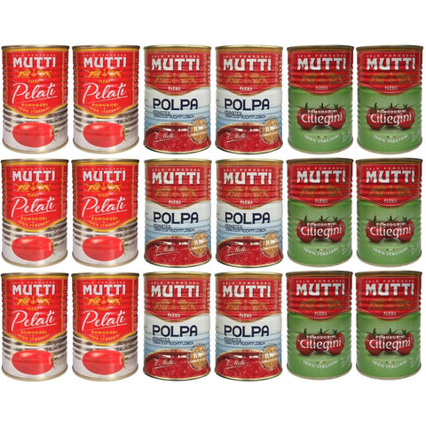 Mutti Paket - Pomodorini Ciliegini / Kirschtomaten (6 x 400g) Original italienisch inkl. Pomodori Pelati / Schältomaten (6 x 400g) + Polpa/Feinstes Tomatenfleisch (6 x 400g)