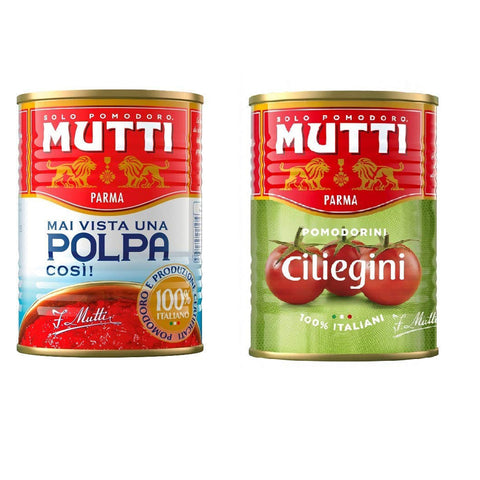Mutti Polpa di Pomodoro gehackte Tomaten Sauce 100% italienische 400 g + 24x Mutti Pomodorini ciliegini Kirschtomaten 400 g italienisch Original