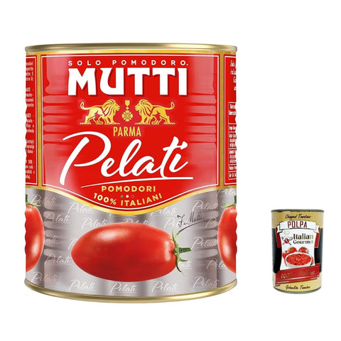Mutti Gemüse Mutti Pomodori Pelati Geschälte Tomaten 100 % italienische Tomaten 800g Dose Tomaten Sauce 12x Original italienisch inkl. Italian Gourmet Polpa 400g 8005110050008