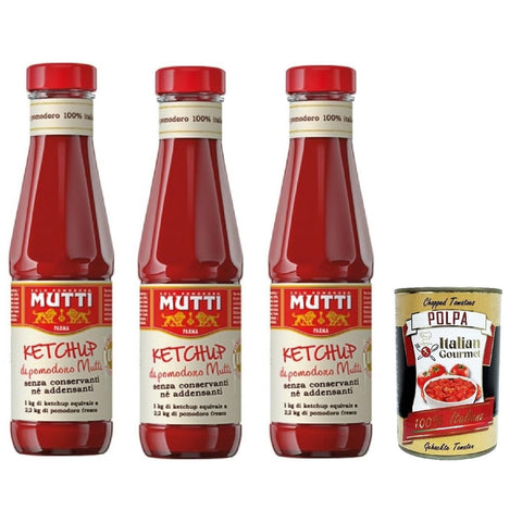 Mutti Ketchup di Pomodoro Italiano in Vetro 100% italienischer Tomatenketchup in Glas 340 g 3x italienisch Original + kostenlos polpa 400 g