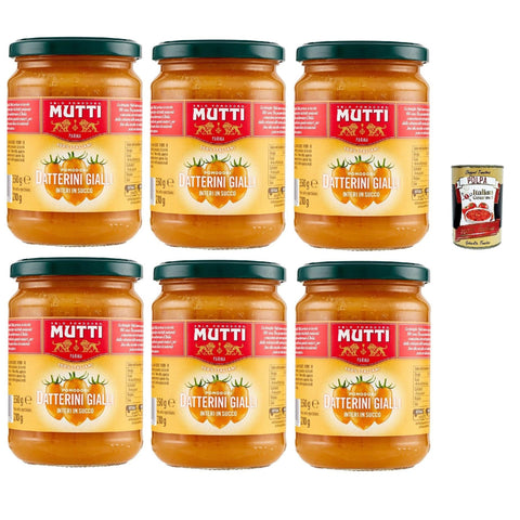 Mutti sugo Pomodori Datterini Gialli Interi in Succo Mutti sauce Tomaten Ganze gelbe Dutters in Saft 6x350 g 350 g italienisch Original Pastasauce + kostenlos
