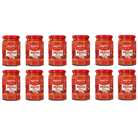 Mutti Pesto Rosso Pomodori Rossi Rotes Tomatenpesto Pasta Sauce 100% italienische Tomate Glas 180 g Würzsaucen mit Mandeln, Tomaten, getrockneten Samen und Grana Padano italienisch Original