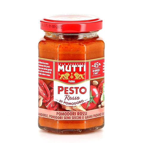 Mutti Pesto Rosso Pomodori Rossi Rotes Tomatenpesto Pasta Sauce 100% italienische Tomate Glas 180 g Würzsaucen mit Mandeln, Tomaten, getrockneten Samen und Grana Padano italienisch Original