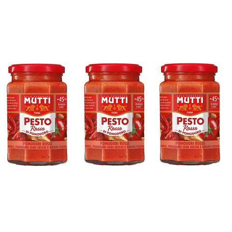Mutti Pesto Rosso Pomodori Rossi Rotes Tomatenpesto Pasta Sauce 100% italienische Tomate Glas 180 g Würzsaucen mit Mandeln, Tomaten, getrockneten Samen und Grana Padano italienisch Original