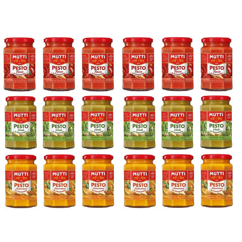 Mutti Pesto Mutti TESTPAKET Pesto Arancione Verde Rosso Pomodori Italiani orange Tomaten grüne Tomaten rote Tomaten Pesto Tomatenpesto Pasta Sauce 100% italienische Tomate Glas ( 18 x 180 g ) italienisch Original 8005110001598