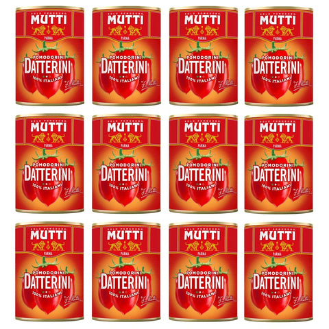 Mutti Schältomaten Mutti Pomodorini Datterini Kirschtomaten Datterini süßer Geschmack längliche Form Sauce Tomaten Dose 12x 400g italienisch Original 8005110550614