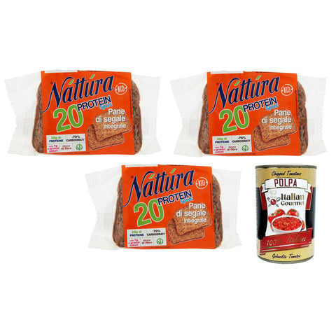 Nattura Náttúra Protein Sport Pane di Segale Integrale Bio Roggenvollkornbrot mit Weizenproteinen Leinsamen und Soja 3x 250g italienisch Original
