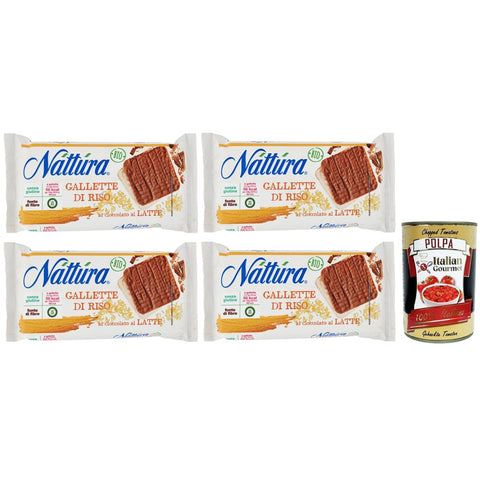 Náttúra Knabberartikel Náttúra Bio-Reiskuchen mit Milchschokolade überzogen, leckerer und gesunder Snack, tolle Ballaststoffquelle, glutenfrei, 90-g-Packung 4x Original italienisch inkl. Italian Gourmet Polpa di Pomodoro 400g Dose 8032804040014
