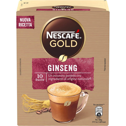 Nescafe GOLD Ginseng Pulvermischung für Getränke mit Milch, Kaffee und Ginseng,10 Beutel à 7 g (70 g) italienisch Original