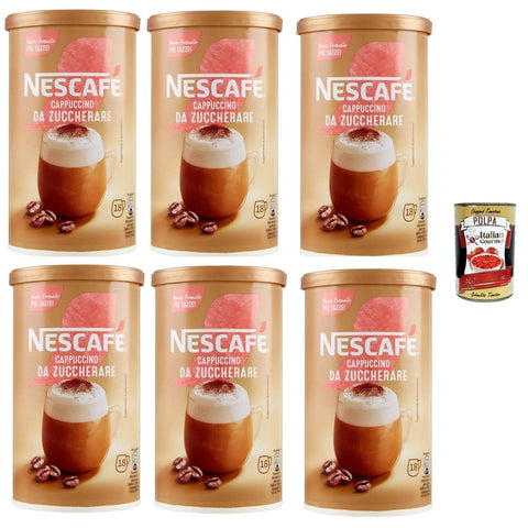 Nescafe Pudding- & Dessertpulver Nescafe Nescafé cappuccino solubile da zuccherare barattolo, Cappuccino löslich zu süßen, 6x 225g Original italienisch inkl. Italian Gourmet Polpa 400g 8032804040014