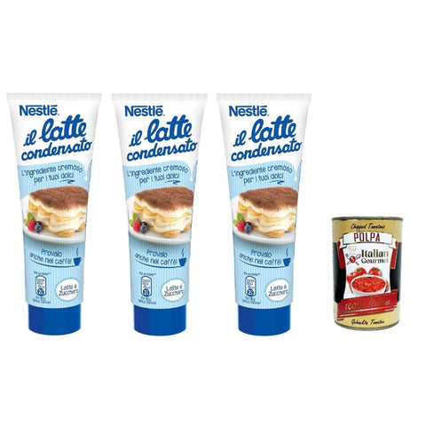 Nestlé Koch- & Backzutaten Nestlé il latte condensato Kondensmilch cremige Zutat für Desserts gesüßte konzentrierte Vollmilch, gluten free 3x 170g inkl. Italian Gourmet polpa 400g Original italienisch 8032804040014