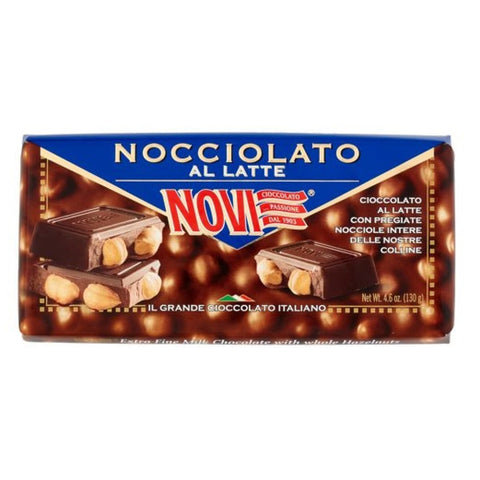 Novi Snack Kuchen & Backwaren Novi Nocciolato al Latte Milch Schokolade riegel mit ganzen Haselnüssen milk chocolate bar with whole hazelnuts 4x 130g italienisch Original 8032804040014