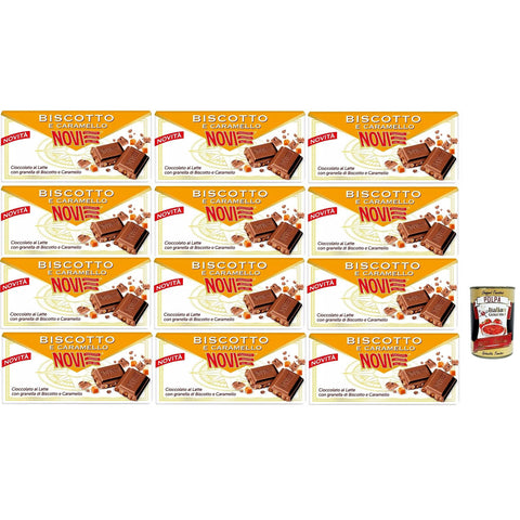 Novi Tavoletta al Latte con Biscotto e Caramello Milchschokoladen Riegelmit Keks und Karamell chocolate bar 12x 100g italienisch Original
