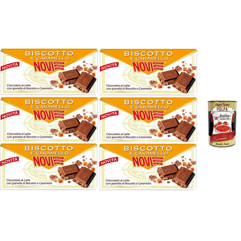 Novi Snack Kuchen & Backwaren Novi Tavoletta al Latte con Biscotto e Caramello Milchschokoladen Riegelmit Keks und Karamell chocolate bar 6x 100g italienisch Original 8032804040014