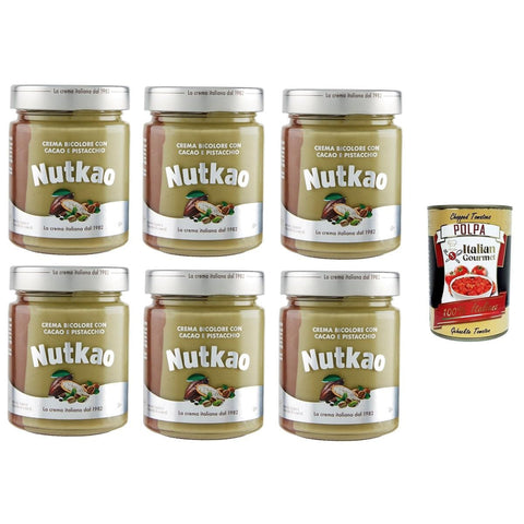 Nutkao Crema Bicolore con Cacao e Pistacchio Zweifarbige Creme mit Kakao und Pistazien 6x330 g italienisch Original Pastasauce + kostenlos Polpa 400 g