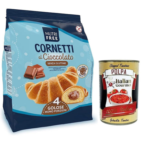 Nutrifree Abgepackte Gebäckstücke Nutrifree Cornetti al Cioccolato,Croissants gefüllt mit köstlicher Schokoladencreme,Glutenfrei,240 g,Multipack mit 4 Einzelportionen italienisch Original 8008696030259