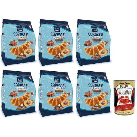 Nutrifree Abgepackte Gebäckstücke Nutrifree Cornetti al Cioccolato,Croissants gefüllt mit köstlicher Schokoladencreme,Glutenfrei,240 g,Multipack mit 4 Einzelportionen italienisch Original 8008696030259