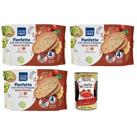 Nutrifree Brot & Backwaren Nutrifree Panfette con Farina Integrale,Glutenfreies Brot mit Vollkorn-Buchweizenmehl,Packung mit 340g 3x Original italienisch inkl. Italian Gourmet Polpa di Pomodoro 400g Dose 8008696026108