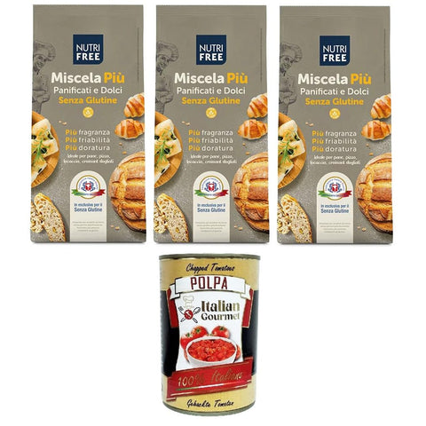 Nutrifree Koch- & Backzutaten Nutrifree Miscela Più Mischung aus glutenfreiem Brot und Desserts 3x 1kg inkl. Italian Gourmet polpa 400g Original italienisch 8032804040014