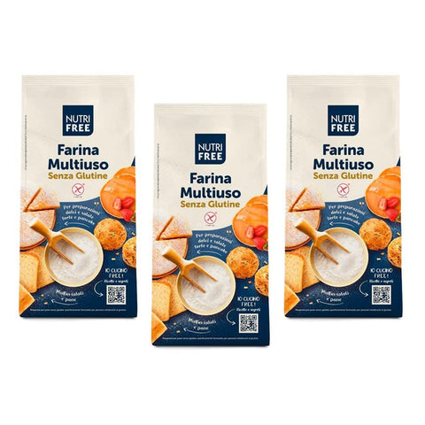 Nutrifree Nutri Free Farina Multiuso Mehrzweckmehl Mehl Laktose und Milcheiweißfrei Glutenfrei Packung ideal für süß und 3x 1Kg italienisch Original