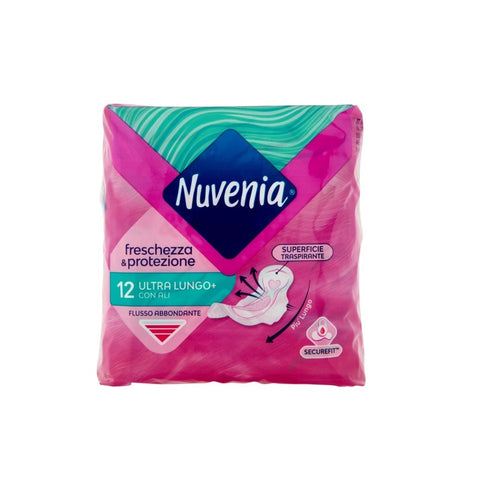 Nuvenia Binden 12x Nuvenia Freschezza e protezione Ultradünne, extra lange Damenbinden mit Flügeln 12 Binden italienisch Original 8017165000631