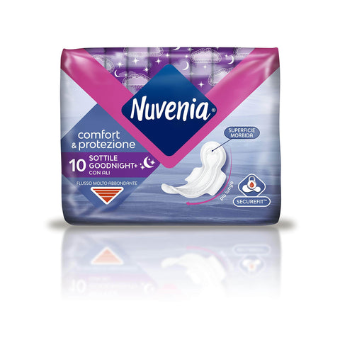 Nuvenia Binden 12x Nuvenia – SecureFit Einlagen dünn, Nacht mit Flügel – 10 Stück Binden italienisch Original 7322541246109
