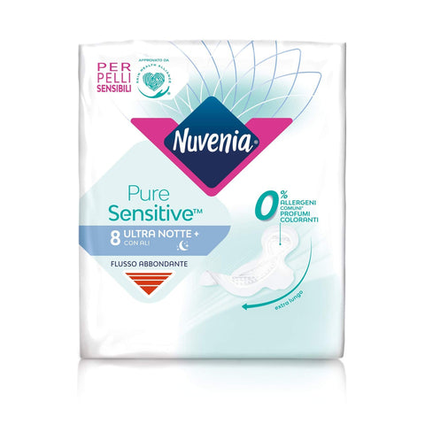Nuvenia Pure Sensitive Ultra Nacht mit Flügeln Sanfte Oberfläche für empfindliche Haut 1 Stk Original italienisch Binden