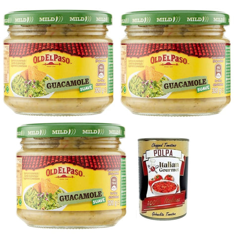 Old Salsas Old el Paso Salsa Guacamole-Sauce auf Avocado Basis,Würzsauce,für Aperitifs mit exotischen Aromen 320g Glas 3x Original italienisch inkl. Italian Gourmet Polpa di Pomodoro 400g Dose 8410076420022