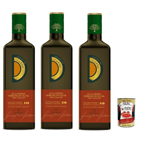 Olitalia Oliven Olitalia Olio Extravergine di Oliva, I Dedicati Carne, Natives Olivenöl extra für Fleischgerichte, 3x 500ml Original italienisch inkl. Italian Gourmet Polpa 400g 8032804040014