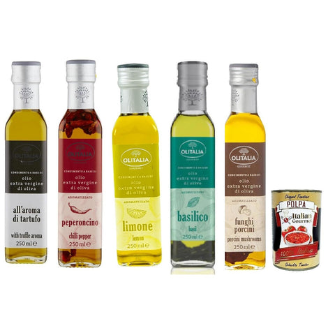 Olitalia Olio Condimento a Base di olio extra vergine di oliva all'aroma testpaket, Extra Natives Olivenöl 5x250ml Original italienisch Feinkost