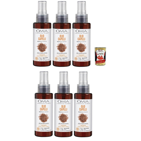 Omia Olio Capelli Eco Bio con Olio di Semi di Lino, Haaröl mit Flachssamenöl 6x100ml Original italienisch