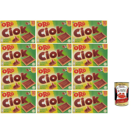 Oro Ciok Biscotto Snack Kuchen & Backwaren Oro Ciok Biscotto Nocciola, Keks mit Milchschokoladentafel, einfacher und köstlicher Snack, natürliche Faserquelle, 12x 200 g Original italienisch inkl. Italian Gourmet Polpa 400g 8032804040014