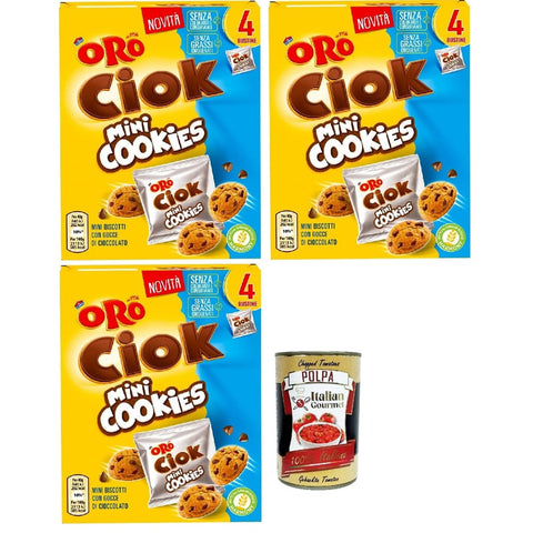 Oro Ciok Mini Snack Kuchen & Backwaren Oro Ciok Mini Cookies, Mini -Kekse -Kekse füllen Milchschokoladenchips, einfacher und köstlicher Snack, natürliche Faserquelle, 3x 160g (4 Einzelpotten von 40 g) Original italienisch inkl. Italian Gourmet Polpa 400g 8032804040014