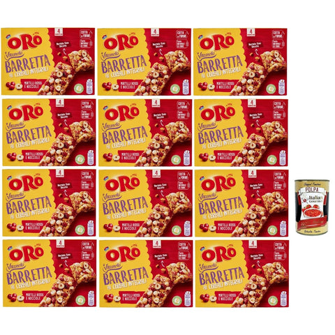 ORO SAIWA Chips ORO SAIWA Barretta ai Cereali Integrali e ai Mirtilli Rossi e Nocciole, Riegel snack mit Ganzes Getreide und Blaubeer und Haselnüsse 12x 160 g Original italienisch inkl. Italian Gourmet Polpa 400g 8032804040014
