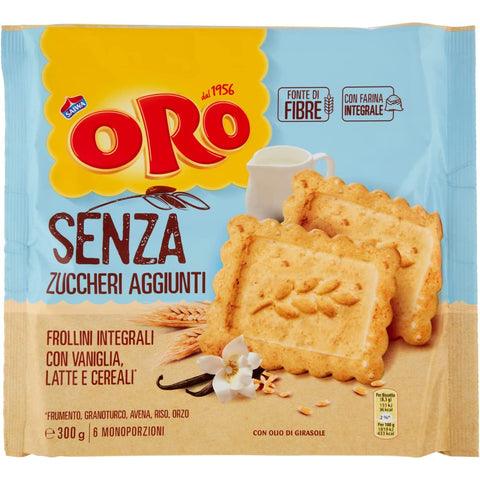 Oro Saiwa Frollino Integrale Vollkornkekse mit Vanille Milch und Müsli Vollkorn-Shortbread ohne Zuckerzusatz 100% Italienische Kekse 300 g 6x italienisch
