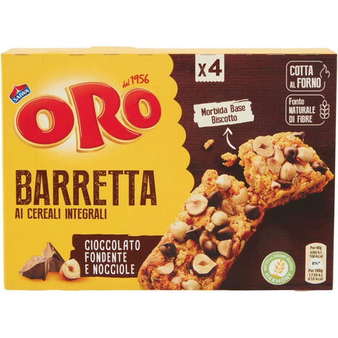 ORO SAIWA Kekse ORO SAIWA Snack Barretta Vollkornriegel mit dunkler Schokolade und Haselnüssen 160g 6x Original italienisch 7622201135690