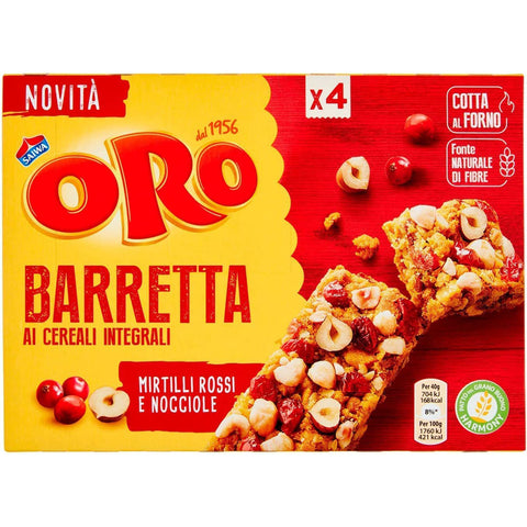 ORO SAIWA Snack Barretta Vollkornriegel mit Preiselbeeren und Haselnüsse 160g 6x Original italienisch