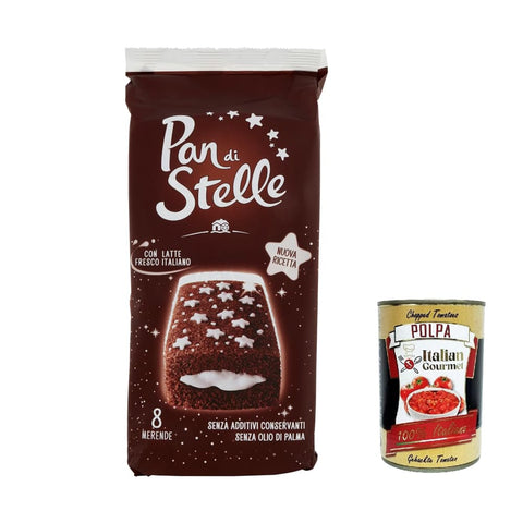 Pan di Stelle Snack Kuchen & Backwaren Pan di Stelle Merenda, Biskuit kuchen mit Kakao und Milchcreme 12x 280g inkl. Italian Gourmet polpa 400g Original italienisch 8032804040014