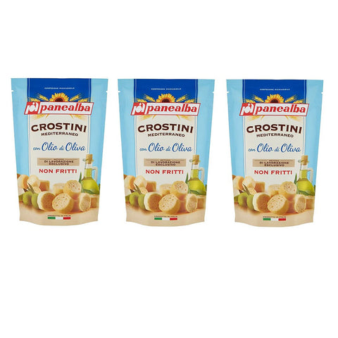 Panealba Crostini Mediterraneo con Olio di Oliva Croutons mit Olivenöl Gesalzener Snack Nicht Gebraten Nicht Frittiertes 100 g italienisch Original