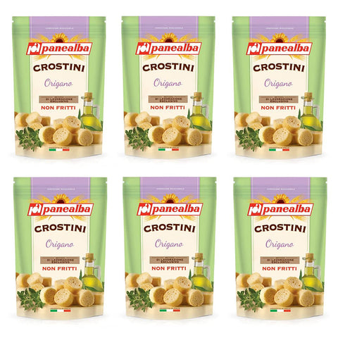 Panealba Crostini Origano Croutons mit Oregano Gesalzener Snack Nicht Gebraten Nicht Frittiertes 6x100g Original italienisch Salat-Toppings