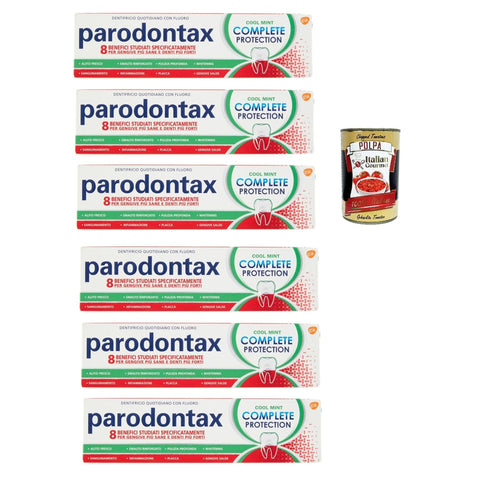 Parodontax Dentifricio Complete Protection Cool Mint Zahnpasta für gesundes Zahnfleisch und starke Zähne 6x75 ml italienisch Original + kostenlos polpa 400 g