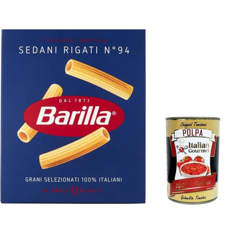 Pasta Barilla Sedani Internationale Nudeln Pasta Barilla Sedani rigati Nr. 94, 100% italienisch Nudeln 500 g pack 10x Original italienisch inkl. Italian Gourmet Polpa 400g 8076802085530