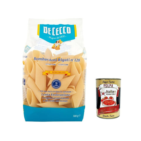 Pasta De Cecco Nudeln & Pasta Pasta De Cecco 100% italienische Pasta, Bombardoni rigati n 128 Pasta 500 g 12x Original italienisch inkl. Italian Gourmet Polpa 400g 8001250121288