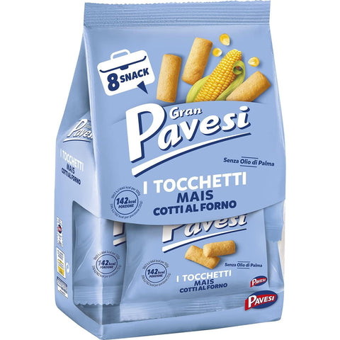 Pavesi Gran Snack Tocchetti Snack Chunks, gebackene Maissnacks, ohne Palmöl – 8 Päckchen 6x256g Original italienisch