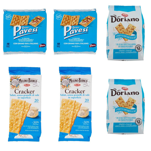 Pavesi Gran Pavesi Crackers mit weniger Salzgehalt 560g + 2x Mulino Bianco Crackers mit weniger Salzgehalt + 2x Doria Doriano Crackers mit weniger Salzgehalt 2x 500g Original italienisch