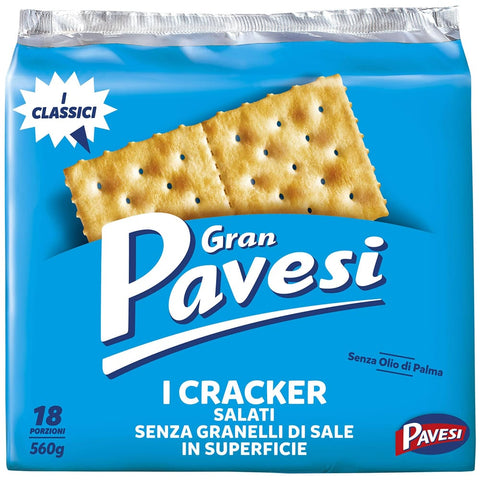 Pavesi Crackers Pavesi Gran Cracker ohne Salzkörnchen in der Oberfläche, ohne Palmenöl - 18 Packungen (560 g) Original italienisch 8013355999679